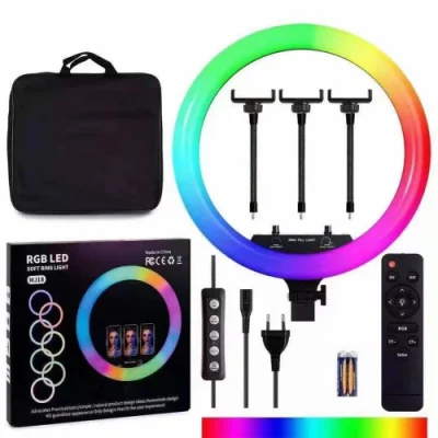 Mj18 18-Zoll-RGB-LED-Ringlicht mit Ständer, 60 W, dimmbar, zweifarbig, 3200 K–5600 K CRI, mit Spezialszeneneffekt